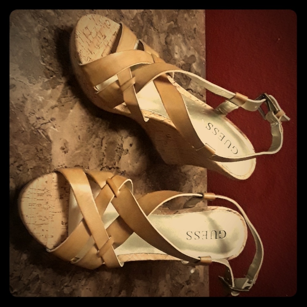 Brown strapy GUESS Wedge
